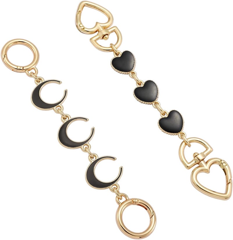 Anbys Store 2Pcs Bag Extender Chain Purse Strap Extenders for Handbags Purse Extender Chain Purse Strap Replacement Accessories Bag Charms (Black Heart/Moon) - Image 1